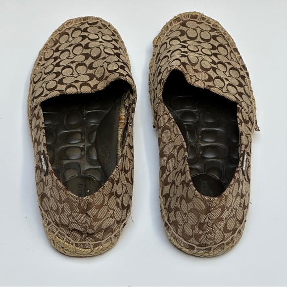 Coach Signature C Logo Brown Canvas Espadrille Flats Size 8.5B - Picture 2 of 12